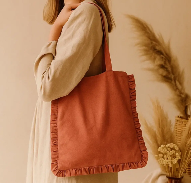 Canvas Ruffle Tote